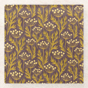 Natürliches Blumenmuster: Goldene Akzente Dunkle L Glasuntersetzer