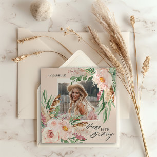 Natürliches Boho-Mädchen modernes florales Foto-Ge Einladung