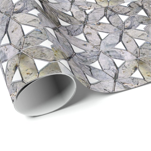 Natürliches graues Steinmosaik, Blume des Lebens Geschenkpapier (Rolleneckpunkt)
