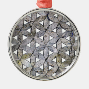 Natürliches graues Steinmosaik, Blume des Lebens Silbernes Ornament