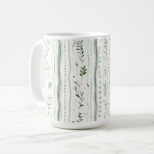 Natürliches Grün Weiß Florales Blätter Abstract Kaffeetasse