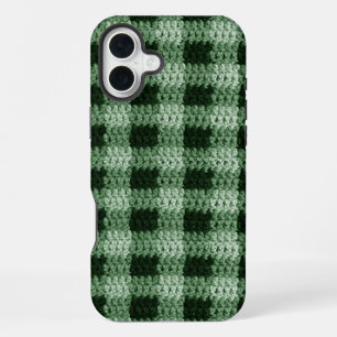 Natürliches grünes Karo-Kunsthandwerk-Häkeldruck r iPhone 16 Plus Hülle