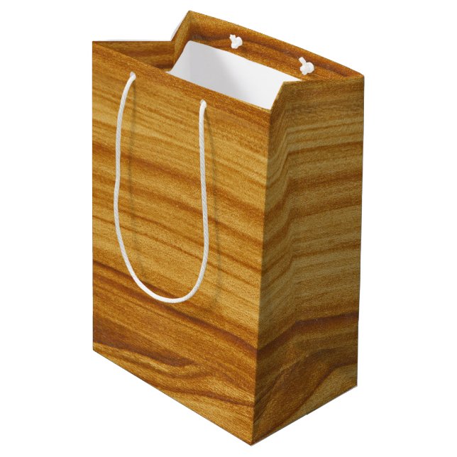 Natürliches Holzmuster Mittlere Geschenktüte (Rückseite Schrägansicht)