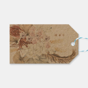 Natürliches Kraft Braun Pampas Monogramm Danke Flo Geschenkanhänger