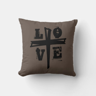 natürliches KREUZ mit LOVE-Beschriftung Kissen