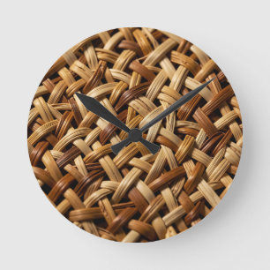 Natürliches Rattan-Flechtmuster Runde Wanduhr