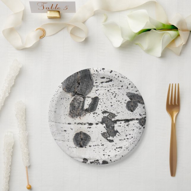 Natürliches Textil White Quaking Aspen Bark Foto Pappteller (Hochzeit)