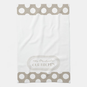 Natürliches   Weiß-Tupfen-Muster-Monogramm Handtuch