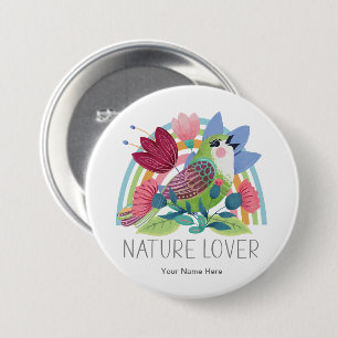 Naturliebhaber Aquarell Vogel Blumen Regenbogen Fa Button