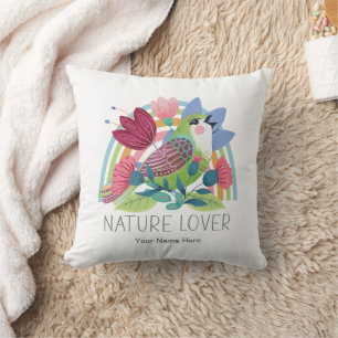 Naturliebhaber Aquarell Vogel Blumen Regenbogen Fa Kissen