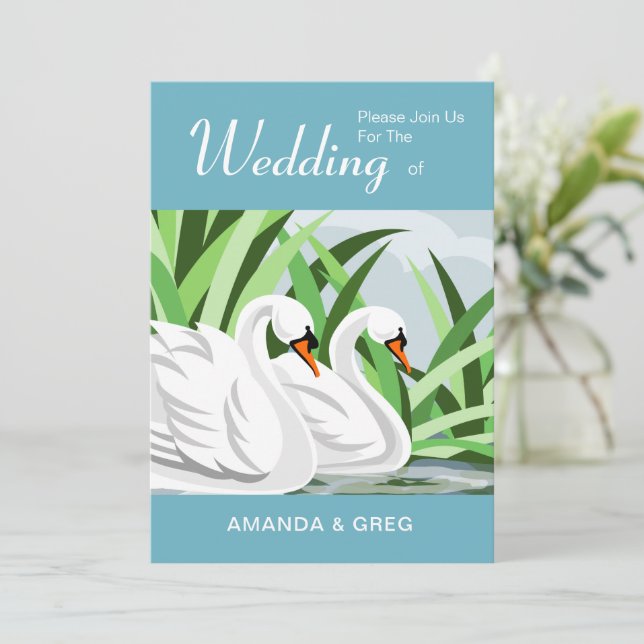 Naturliebhaber Swan Wedding Einladung (Stehend Vorderseite)