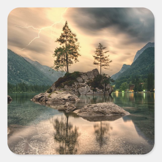 Naturreisen - Wassergebirge Landschaft Quadratischer Aufkleber (Vorderseite)
