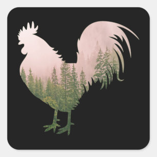 NATURROOSTER-CHICKEN-WALDSTIL QUADRATISCHER AUFKLEBER