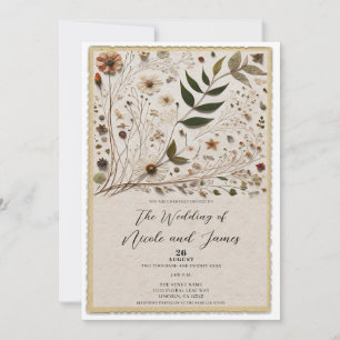Naturschöne Botanische Blumen & Blätter Hochzeit Einladung