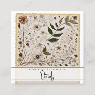 Naturschöne Botanische Blumen & Blätter Hochzeit Quadratische Visitenkarte