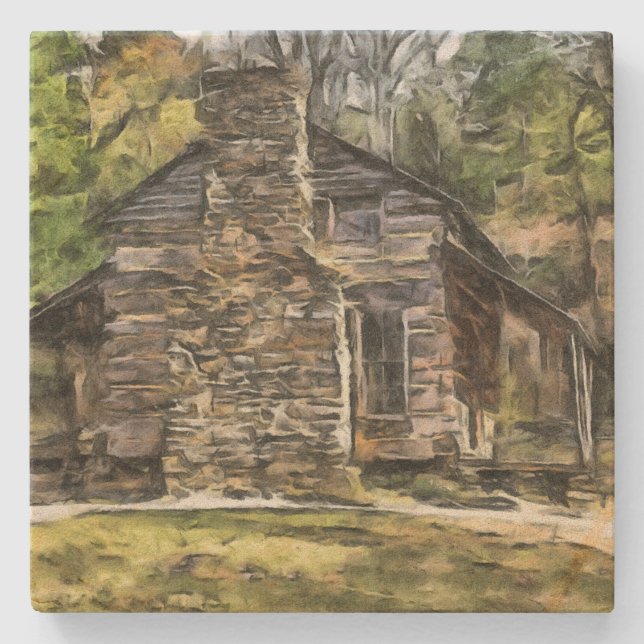 NATURSTEIN LOG CABIN WALL ART UNTERSETZER (Vorderseite)