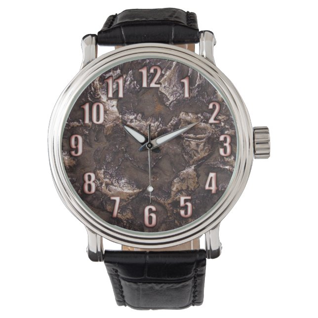 Natursteinstruktur mit großen Bronzezahlen Armbanduhr (Vorderseite)