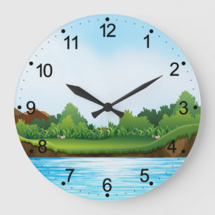 Naturszene mit Flusstank-22805 Große Wanduhr