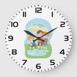 Naturwissenschaftliche Studien für Kinder im Regen Große Wanduhr