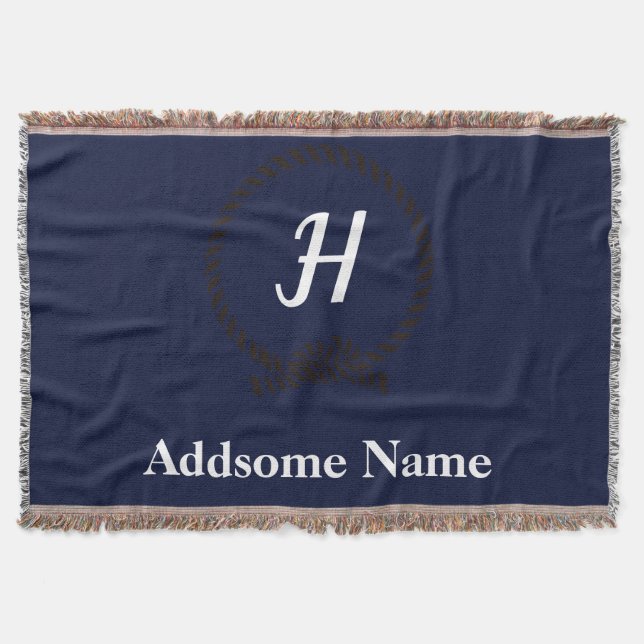 Nauavy Blue Beach Küste Mit Monogramm Decke (Vorderseite)