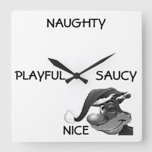 "NAUGHT/NICE WINKING ELF CHRISTMAS CLOCK QUADRATISCHE WANDUHR