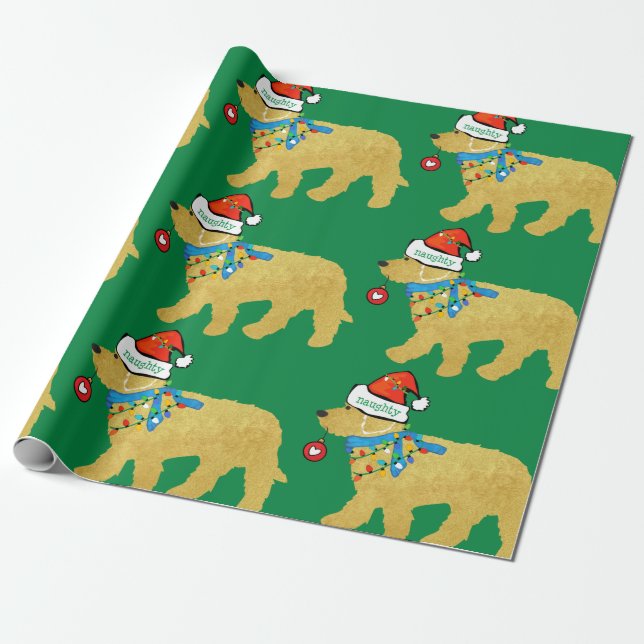 Naughty aber Nice Weihnachten Goldendoodle Green Geschenkpapier (Ungerollt)