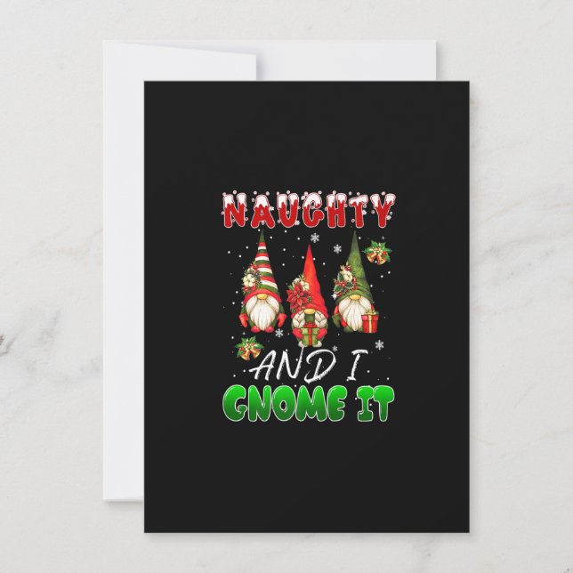 Naughty and I Gnome It Christmas Cute Gnomes Famil Einladung (Vorderseite)
