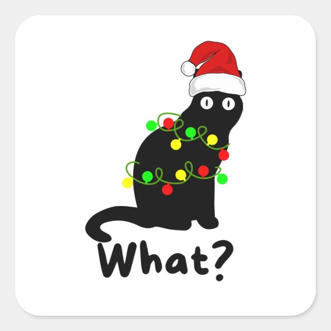 Naughty Black Cat Wear Weihnachtsmannmütze Quadratischer Aufkleber (Vorderseite)