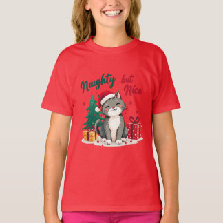 Naughty But Nice Cat Christmas T-shirt