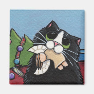 Naughty Cat auf Christmas Magnet