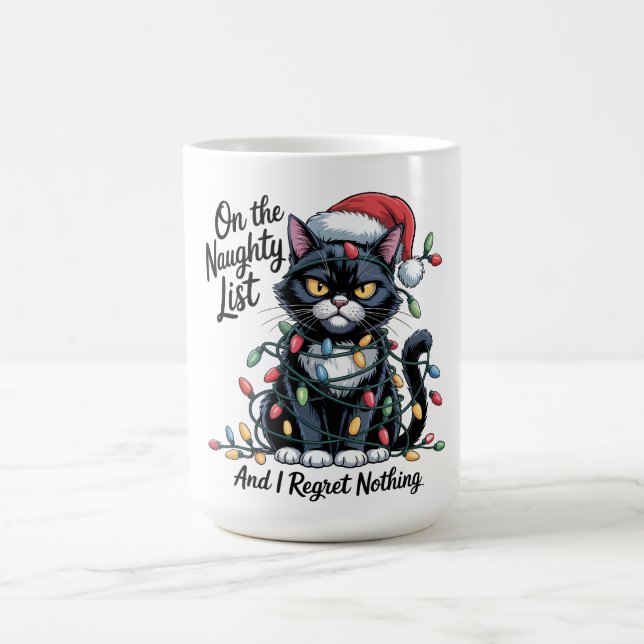 Naughty Cat Christmas Mug – Funny Santa Hat  (Centre)