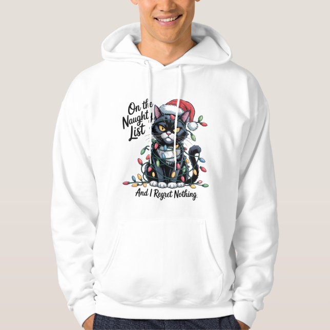 Naughty Cat Christmas T-Shirt – Funny Santa Hat  Hoodie (Vorderseite)