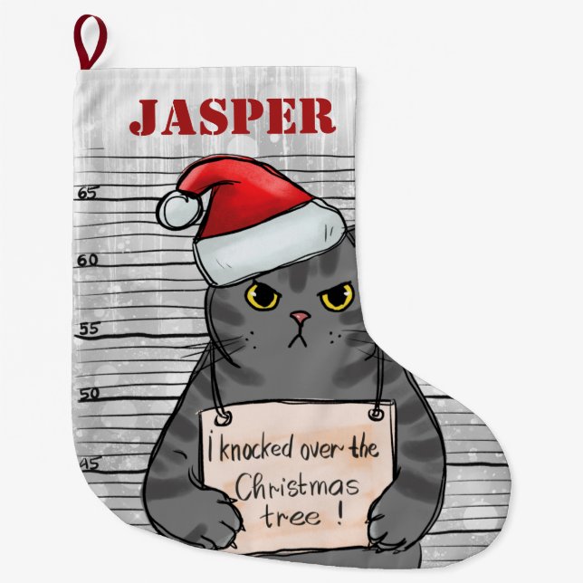 Naughty Cat Personalisiert Großer Weihnachtsstrumpf (Vorderseite)