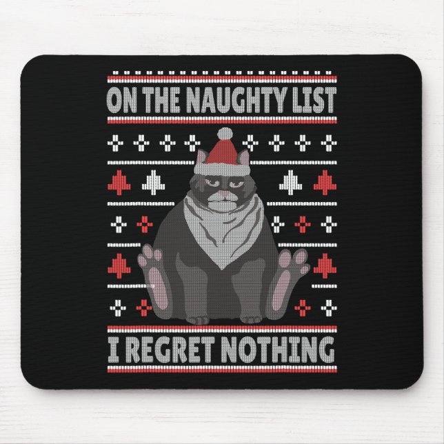 Naughty Cat Xmas hässlich Pulli I Bedret Nothing C Mousepad (Vorne)