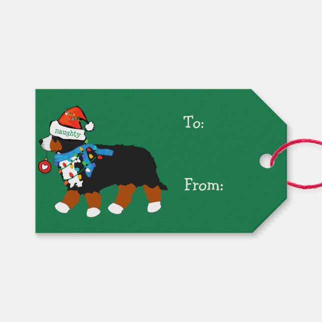 Naughty Christmas Bernese Mountain Dog Custom Geschenkanhänger (Vorderseite (Horizontal))