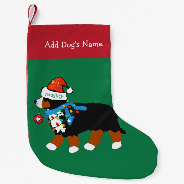 Naughty Christmas Bernese Mountain Dog Custom Kleiner Weihnachtsstrumpf (Vorderseite)