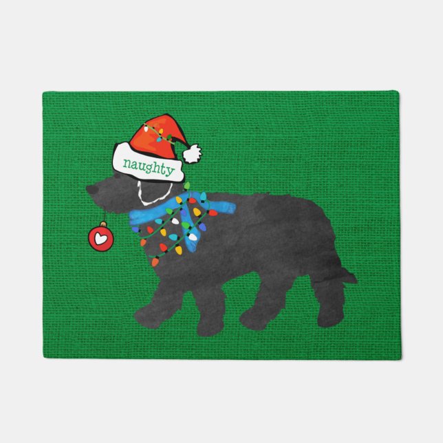 Naughty Christmas Labradoodle Xmas Green Burlap Fußmatte (Vorderseite)