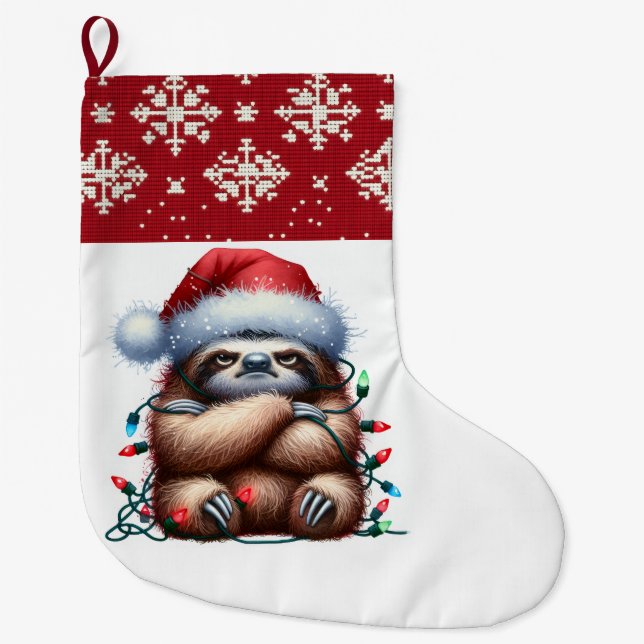 Naughty Christmas Lights Sloth Großer Weihnachtsstrumpf (Vorderseite)