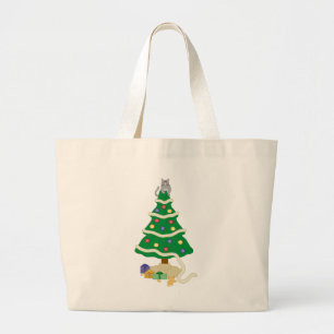 Naughty Christmas Tree Kitty Cat Jumbo Stoffbeutel