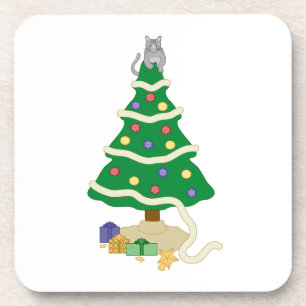 Naughty Christmas Tree Kitty Cat Untersetzer