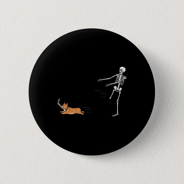 Naughty Corgi Dog Fun Skeleton Halloween Button (Vorderseite)