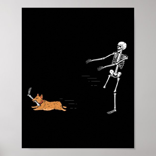 Naughty Corgi Dog Fun Skeleton Halloween Poster (Vorne)