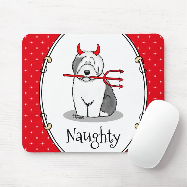 Naughty Devil Old English Sheepdog (Gray 1) Mousepad (Mit Mouse)