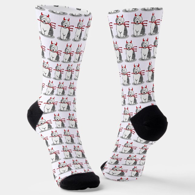 Naughty Devil Old English Sheepdog (Gray 1) Socken (Gewinkelt)