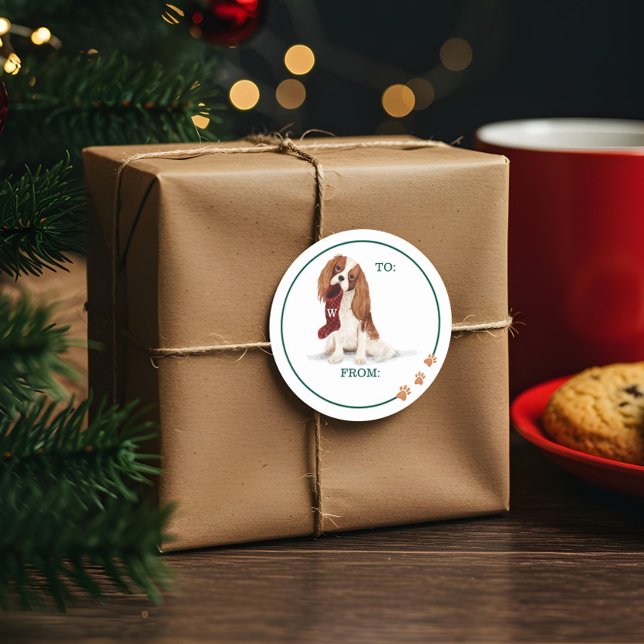 Naughty Dog Watercolor Cavalier Spaniel Strumpf Runder Aufkleber (Naughty Dog Watercolor Cavalier Spaniel Stocking Classic Round Sticker)