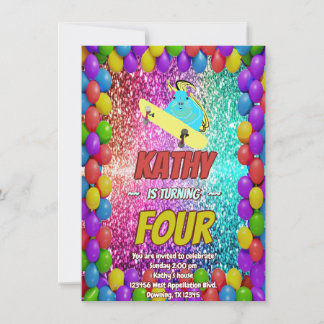 Naughty Eichhörnchen Skateboard Geburtstagsparty E Einladung