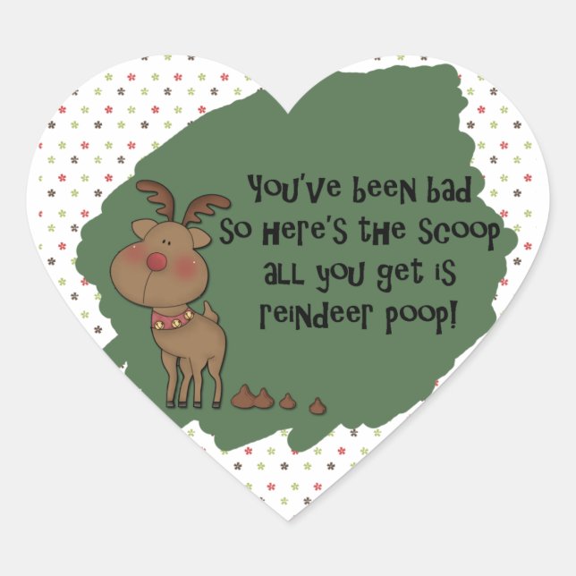Naughty Funny Christmas Rentier Kacke Geschenkguts Herz-Aufkleber (Vorderseite)