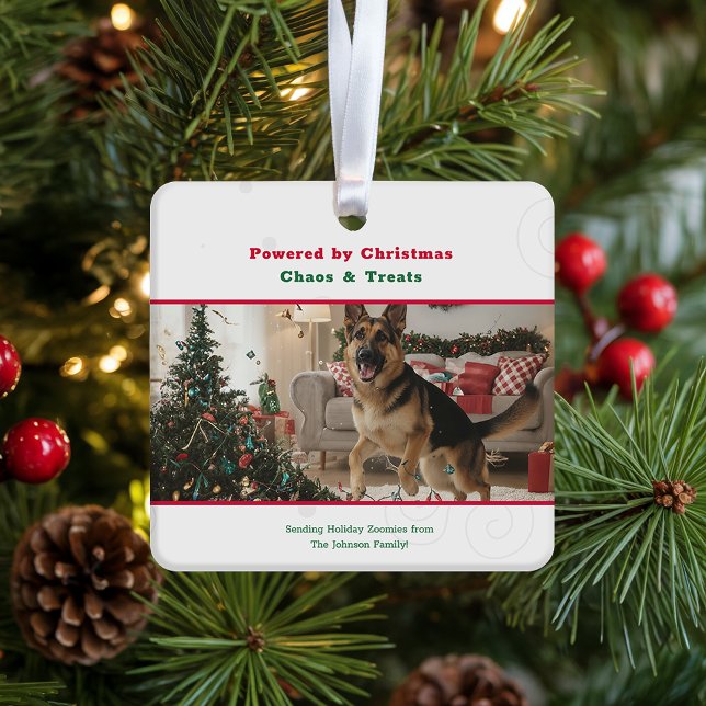Naughty Funny Dog Pet Photo Christmas Holiday Keramikornament (Von Creator hochgeladen)