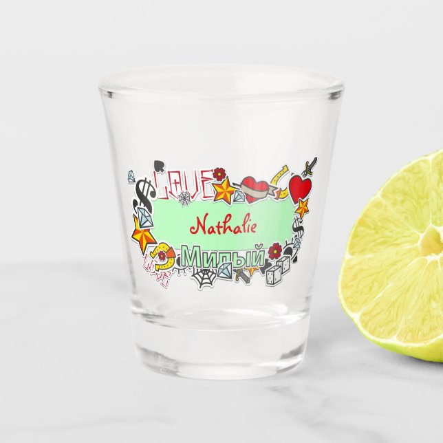 Naughty Girls Nachtaufkleber Schnapsglas (Vorderseite)