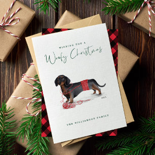 Naughty Hund Wasserfarbe Dackel Shredding Sweater Feiertagskarte